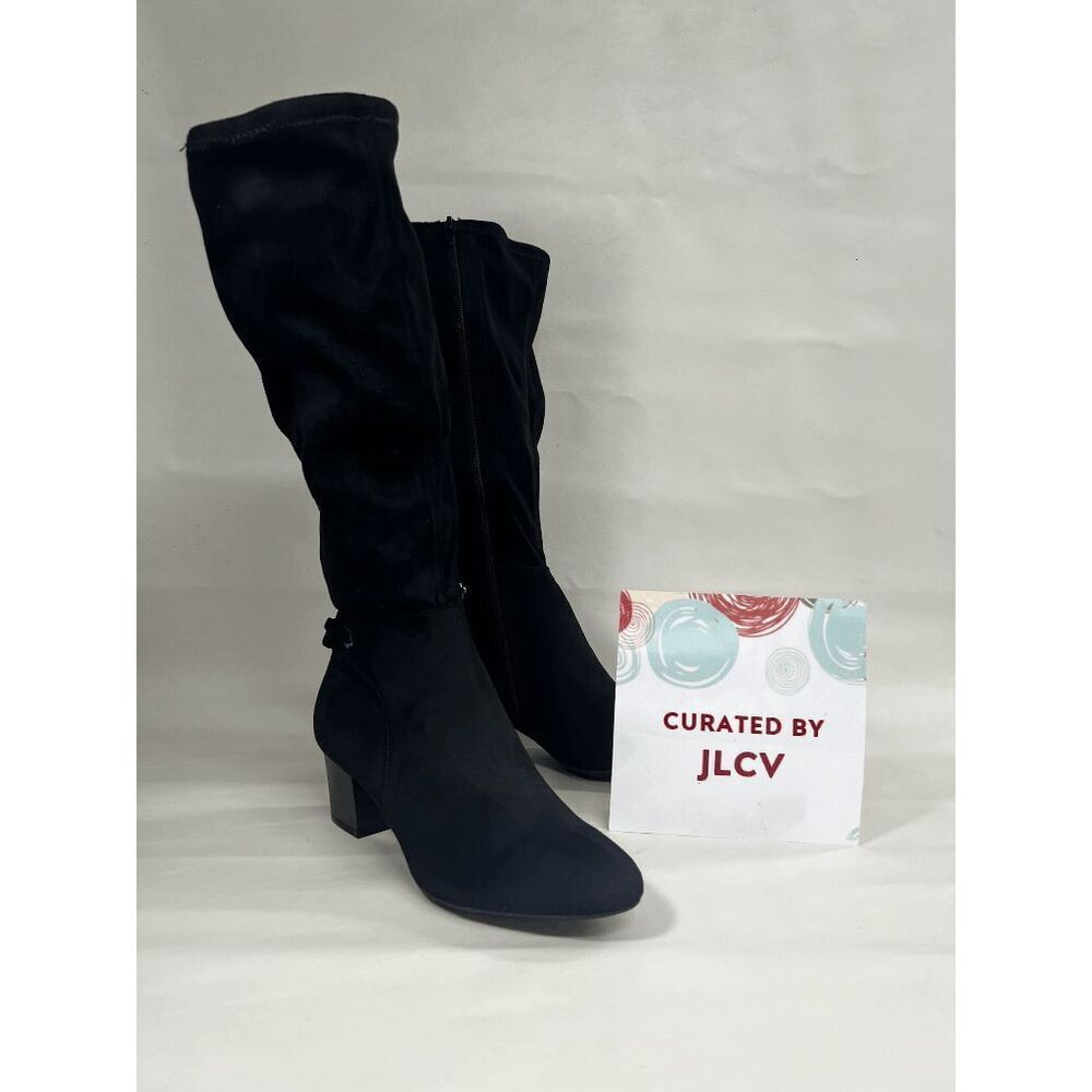 Charter Club Women's Jaccque Tall Stretch Boots - Black Micro 6.5M